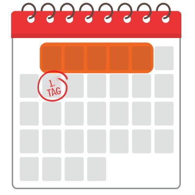 Kalender mit Terminen, die vor dem Startdatum eines neuen Mitarbeiters hervorgehoben sind, um die Bedeutung des Onboardings vor dem ersten Tag zu zeigen