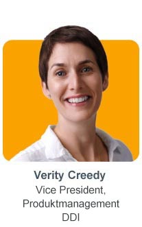 Foto von Verity Creedy, VP of Product Management bei DDI, mit Name und Titel.