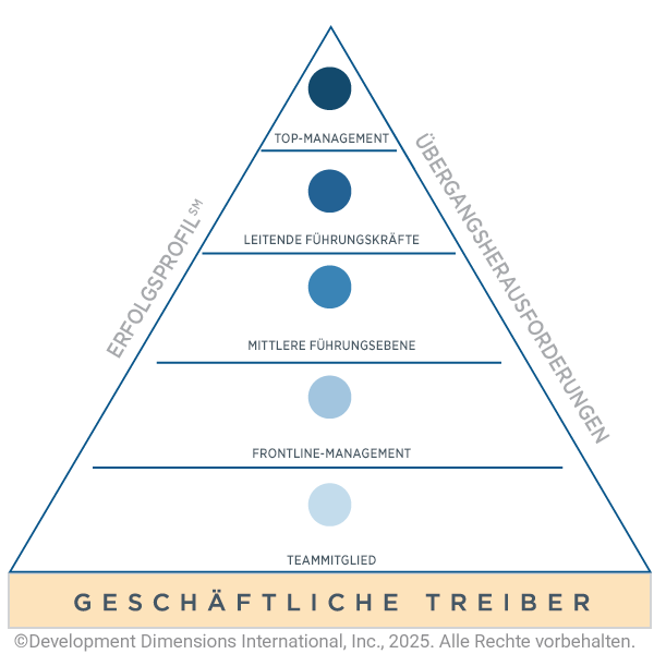 Erstellen Sie eine Pyramide mit Geschäftstreibern an der Basis und auf den Ebenen, um anzugeben, wie Sie Ihren Rahmen für Führungskompetenzen differenzieren können.